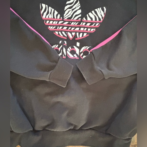 Adidas girls pullover sweatshirt Sz medium 10/12 zebra print trefoil - Picture 4 of 6